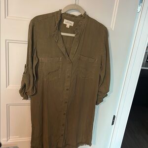 Cloth & Stone Anthro Olive Green Shirt Dress Small